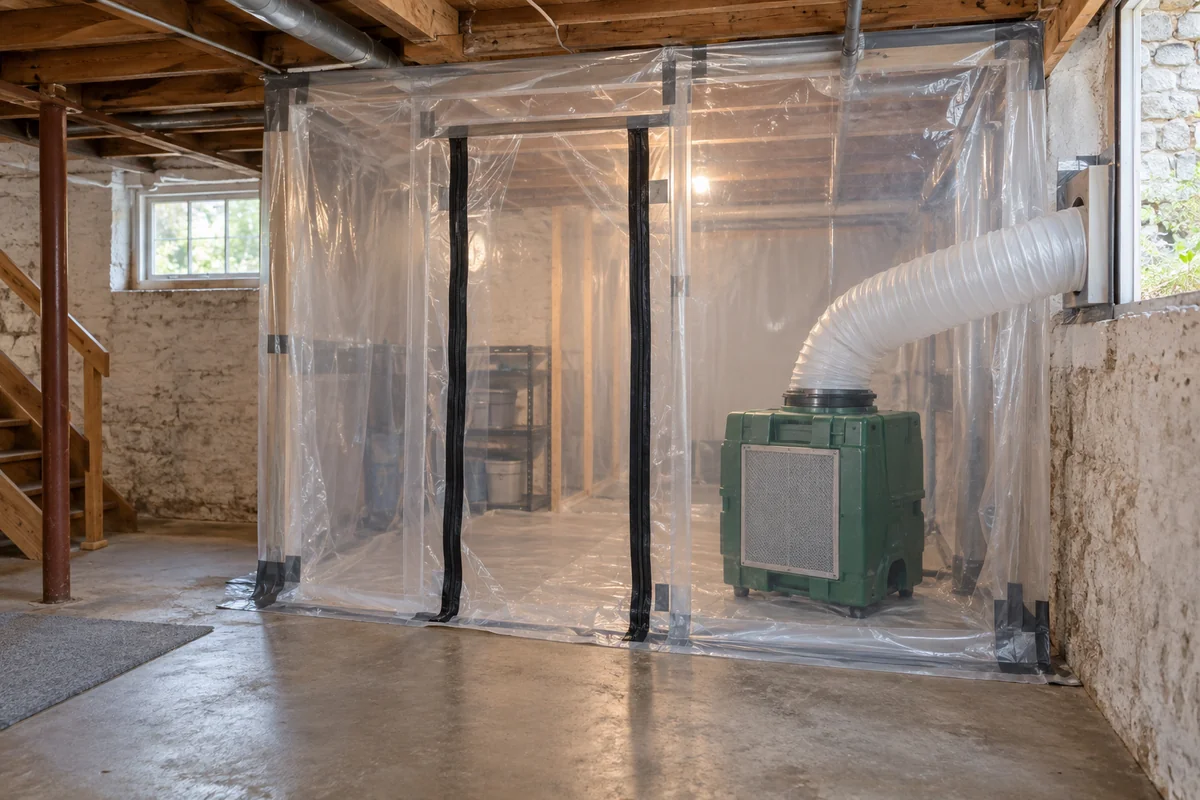 Mold remediation Gettysburg PA: basement containment and HEPA air filtration equipment